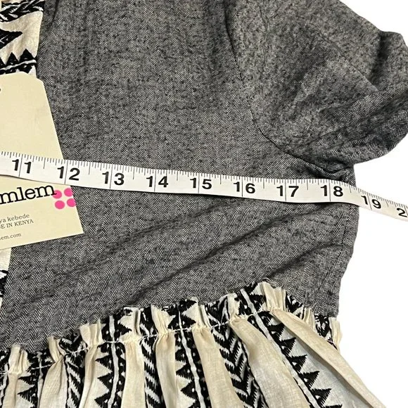 NWT Lemlem Women's Top Grey Ivory Long Sleeve Size Medium Blouse Silk - Picture 6 of 7